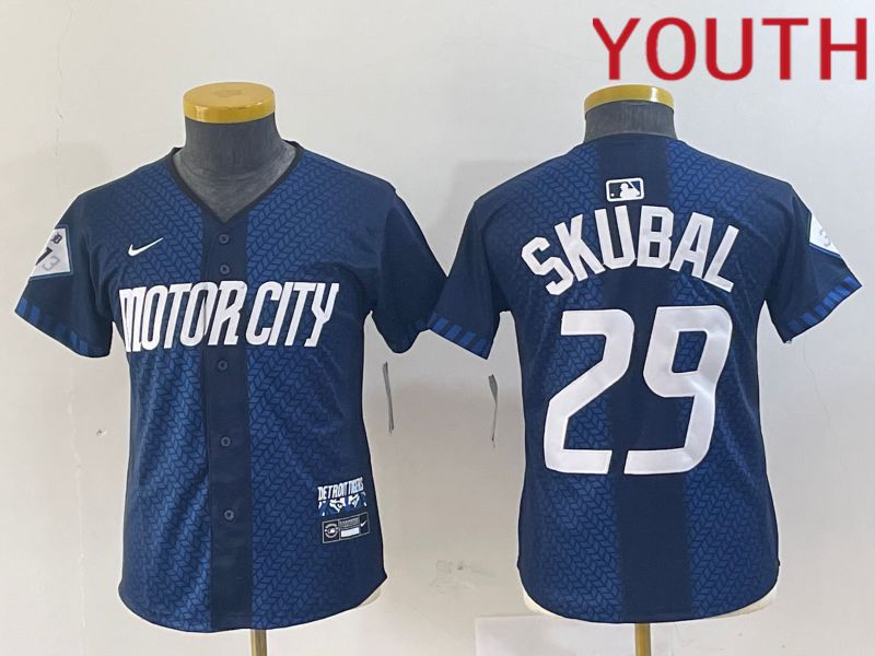 Youth Detroit Tigers 29 Skubal Blue City Edition Nike 2024 MLB Jersey style 1